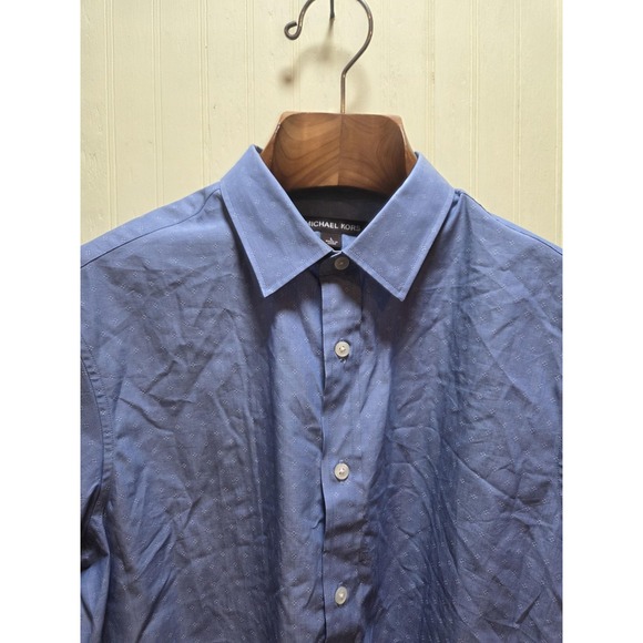 Michael Kors Shirt Mens Large Blue Short Sleeve Classic Fit Polka Dot Button Up - Picture 1 of 7